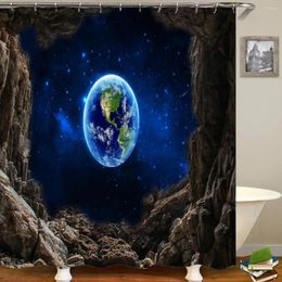 Shower Curtains Space Universe Fabric Home Decor Starry Sky Earth Landscape Curtain Waterproof Bath For Bathroom