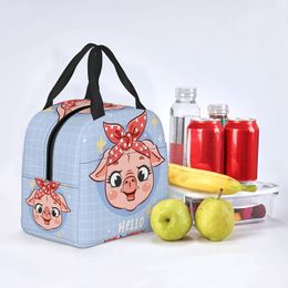 Hello Cute Pig Face Lunch Bags for Women Insulated Lunch Box Cooler Thermal Tote Bag for Adults Girls Work School Hiking Picnic