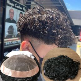 Toupees Toupees Toupees 20MM Curly Mens Brown Black Blonde Human Hair Super Durable Mono Man Toupee Capillary Prosthesis Weave Replacemen