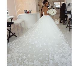 Ball Gowns Wedding Dress Handmade Butterfly Sweetheart Cathedral Train Dainty Bridal Wedding Gowns Dresses vestido de noiva3662597