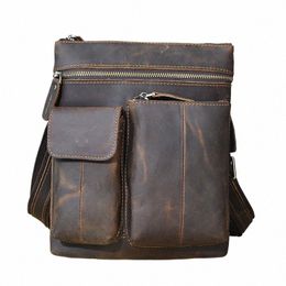 crazy Horse Leather Male Design Vintage Travel Shoulder Menger Cross-body Bag 10" Tablet School University College bag 308 f0qb#