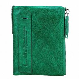 genuine Leather Wallets for Women Men Short Bifold Fi Green Purses Card Holder Coin Purse Mey Clip Banknote Clutch Wallet J68o#