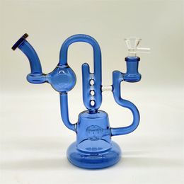 2024 Clear Blue Neo Fab Saxophone 9 Inch Glass Bongs Water Pipe Bong Tobacco Smoking Tube 14MM Bowl Dab Rig Recycler Bubbler Pipes