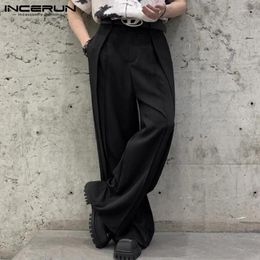 Men's Pants INCERUN 2024 Handsome Pantalons Personality Cutting Design Wide Leg Trousers Leisure Solid Streetwear Long S-5XL