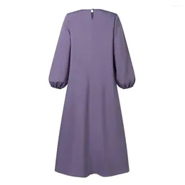 Casual Dresses Abaya Dress Vintage Dot Print Maxi With O Neck Long Sleeve For Women Loose A-line Big Hem Floor Length Robe