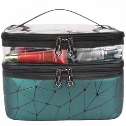 makeup Bag Double layer Travel Cosmetic Case Make up Organizer Toiletry Bag d55Q#