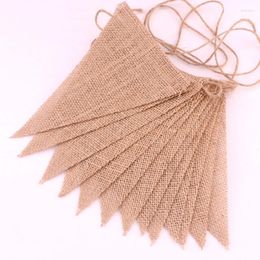 Party Decoration Vintage Jute Hessian Burlap Bunting Banner 4.5M 15 Triangle Flags Wedding Birthday Pography Props