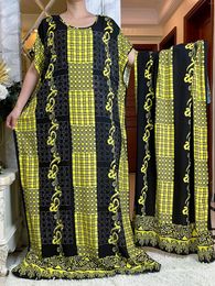 Ethnic Clothing Style Summer Short Sleeve Printing Cotton Dresse With Big Scarf African Dashiki Floral Loose Caftan Diamonds Maxi Casual