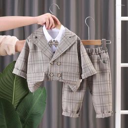 Clothing Sets Toddler Tracksuits 2024 Spring Korean Baby Boy Clothes 2 To 3 Years Gentleman Plaid Suits Shirts Pants Kids Boys Outfit Set