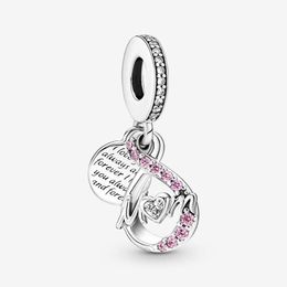 Mom Infinity Pave Double Dangle Charm Pandoras 925 Sterling Silver Luxury Charm Set Bracelet Making Pink Crystal charms Designer Necklace Pendant Original Box