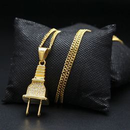 Mens Iced Out Plug Pendant Necklace Fashion Hip Hop Jewelry With 60cm Cuban Link Chain294h