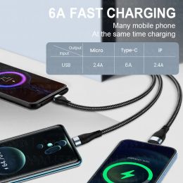 3in1 2in1 6A 100W USB Type-C Fast Charging Cable Micro USB Type-C Charger Data Cable For iPhone 14 13 12 Samsung Xiaomi Huawei