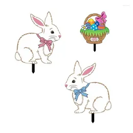 Garden Decorations 3Pcs Outdoor Easter Yard Lawn Stakes Rabbits Eggs Signs For Hunt Game Party