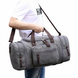 kvky Large Capacity Men Duffle Bag Canvas Hand Lage Travel Bags Weekend Shoulder Bags Multifunctial Overnight Sports Bag 85k6#