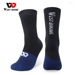 Sports Socks WEST BIKING Professional Cycling Sport Breathable Color Block Long Non-Slip Compression MTB Bike Football