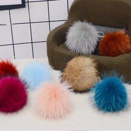 1Pcs Creativity Key Chain Pom Natural Fox Fur Ball Multi Color Luxury Hairball DIY Handicraft Craft Cloth Kid Toy 12/15CM Acces