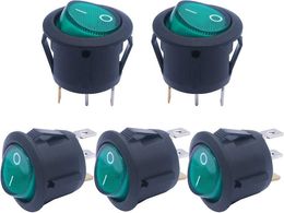 5pcs Green Light Illuminated Round Rocker Switch 3pin On-off Snap-in Boat Car Rocker Toggle Switch Power Spst Kcd1 Switch Ac 250v 6a 125v 10a