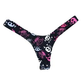 Skull Print Women Sexy Swimsuit Thong Brief Polyester Colourful Design Bow Bikini Bottom Beach Swimwear Female Bandeau Thong new