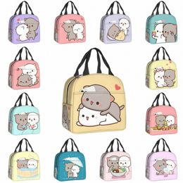 couple Mochi Cat Insulated Lunch Bag Peach and Goma Thermal Lunch Box Portable Cooler Tote Bags for Children Women School Work O0Jd#