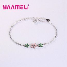 Charm Bracelets Lovely Gift 925 Sterling Silver For Women Girls Unique Enamel Flowers Charms Jewelry Bangles With Extension