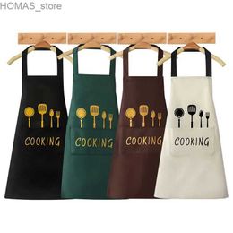 Aprons Cooking apron waterproof adult oil proof kitchen apron Pinafore restaurant apron women can wipe their hands apron fork printed pattern Y240401