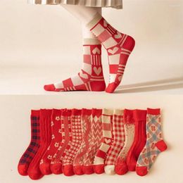 Women Socks Cotton Year Women's Comfortable Red Soft Middle Tube Thick Warm Autumn Winter