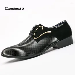 Dress Shoes Comemore Breathable Formal Wedding Basic Men 2024 Loafers Mens Leather Men's Business Pointy Plaid Black Shoe