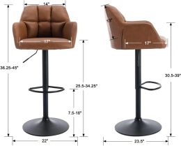 EALSON Modern Swivel Bar Stools Set of 2 Leather Counter Height Barstools with Back and Arms Adjustable Bar Stool Chairs with Me