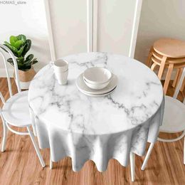 Table Cloth White Marble Round Tablecloth 60 Inch Ruitic Black and Grey Table Cloth Waterproof Fabric Farmhouse Abstract Tablecloths Decor Y240401