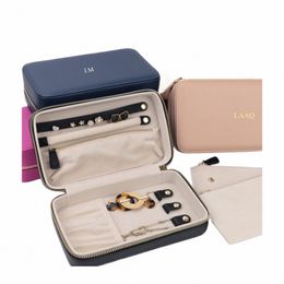 custom Name Pebble Leather Medium Travel Jewellery Box Foil Embossed Jewellery Storage Box Jewellery Bag Stud Necklace Storage Q1XZ#