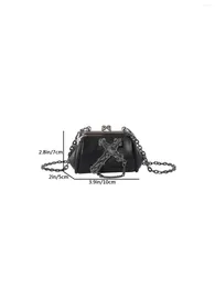 Shoulder Bags Gothic Black Mini Handbag Girls Dark Punk Skull Chain Crossbody Bag Ladies Party Shopping Leather Clutch Clip