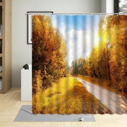 Shower Curtains Autumn Forest Scenery Curtain Country Road Deciduous Natural Bathroom Decoration Cloth Waterproof Washable Fabric