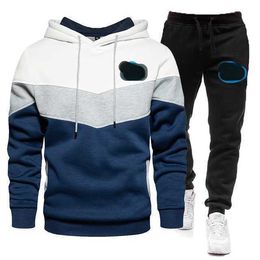 Spring and Autumn Mens Sports Set 2023 New Color Block Pullover Hoodie Pants Two Piecey47sR8QB