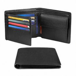 100% Genuine Leather RFID Blocking Slim Trifold Men Wallets with Coin Pocket and ID Window Minimalist Wallet for Men D9Or#