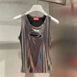 Desginer Dieseles t Shirt Diesel High Version~~die2024 Early Spring New Silver Hollowed Out American Spicy Girl Top Womens Camisole Vest