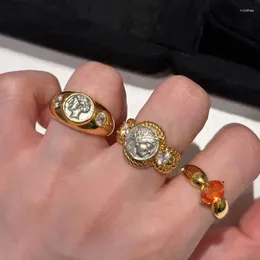 Cluster Rings Women Three-Dimensional 18K Gold Coin And Zircon