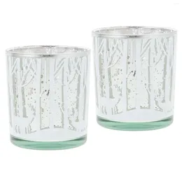 Candle Holders 2 Pcs Taper Candles Christmas Glass Decoration Tealight Desktop Home Decorations