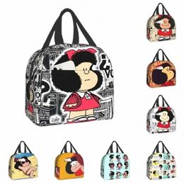 vintage Quino Comic Mafalda Insulated Lunch Bag for Women Portable Carto Mang Thermal Cooler Lunch Box Office Picnic Travel 13yk#