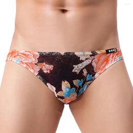 Underpants Briefs Underwear Men Print Knickers Sexy Lace Breathable Shorts Panties Bulge Pouch Ropa Interior Hombre 2024