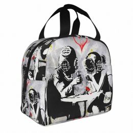 banksy Romantic Couple Wearing Deep Sea Diving Helmets Insulated Lunch Bags Cooler Bag Reusable Large Tote Lunch Box Travel d016#