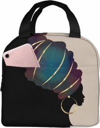 afro American Woman Insulated Lunch Bag Leak Proof African Black Girl Tote Lunch Box with Zipper for Women Men Picnic Office r5Kf#