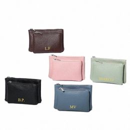 custom Letters Fi Women Short Double Layer Detachable Wallet PU Leather Coin Purse Solid Colour Credit Card Key Storage Bag z580#