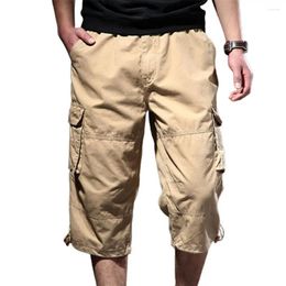 Men's Shorts Summer Trousers Handsome Men Cropped Pants Firm Stitching Mid-calf Length Stretchy Waist Cargo Breathable