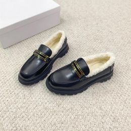 Casual Shoes Spring Autumn Women Fashion Wool Fur Genuine Leather Loafers Low Heels Winter Round Toe British Style