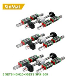 6 sets linear rail HGH20 linear guide any length+ linear bearing blocks+SFU1605 ball screw+3 BK12/BF12+3 DSG16H nut+3 Coupler