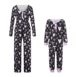 Xingqing Matching Pajamas Mother and Daughter Valentines Day Clohtes Heart Print Long Sleeve T Shirt Tops and Pants Sleepwear