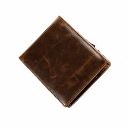 men's Wallet 100% Genuine Leather Purse Holder Busin Anti-Theft Credit Card Rfid Short Wallet Male Slim Coin Purse Mey Bag N2Ag#