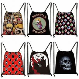 horror Zombie Vampire Bat Printing Drawstring Bag Halen Backpacks Women Casual Storage Bags for Travel Shoe Holder Gift b0A0#