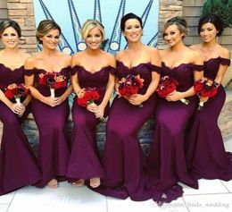 2019 New Burgundy Formal Lace Appliques Bridesmaid Dress Cheap Off Shoulders Mermaid Long Maid of Honour Gown Plus Size Custom Made2965987