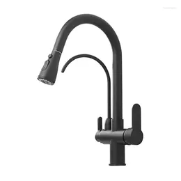 Bathroom Sink Faucets Full Copper Matte Black / Chrome Kitchen Faucet 3 In 1 Multi-functional And Cold Pull Out Type With Water Purifier